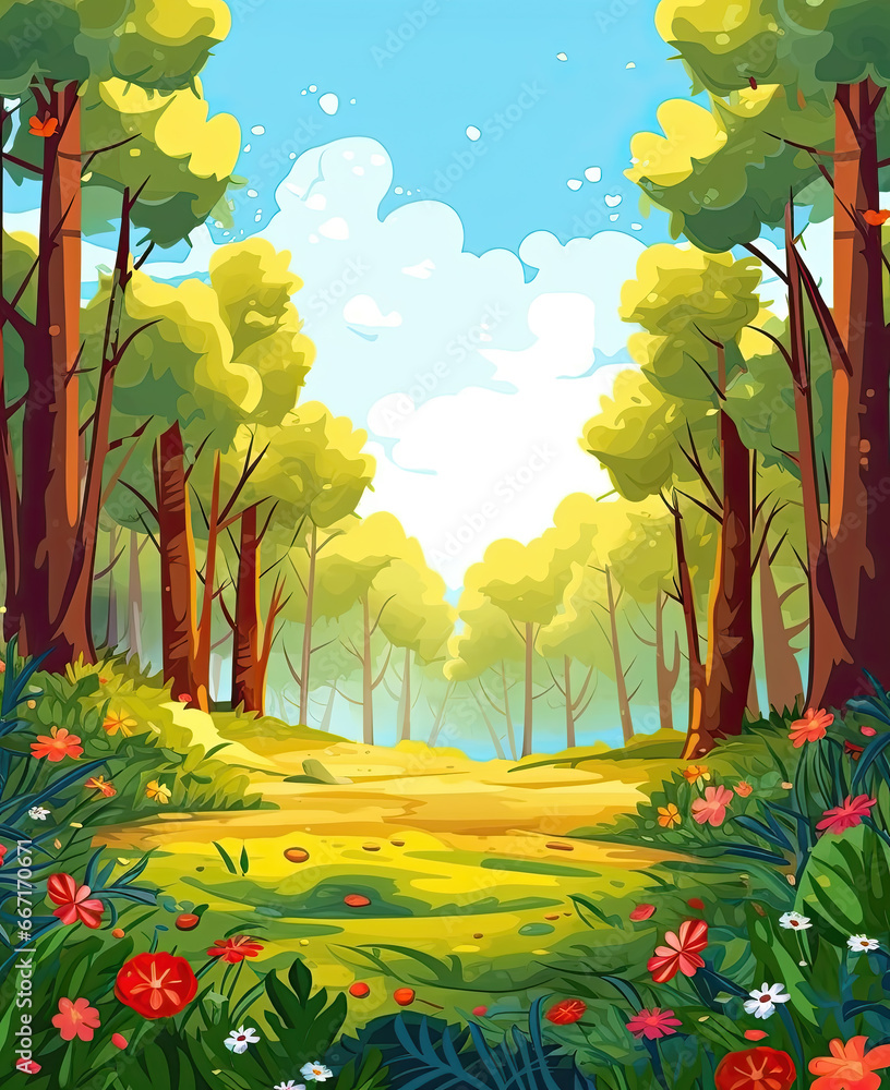Cartoon background of summer season in the forest. Cartoon background of summer season in the forest.