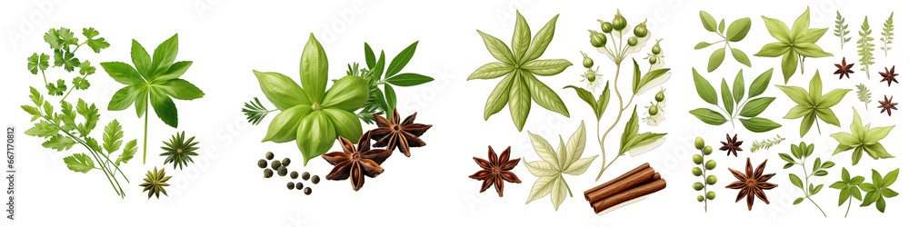Anise  Herbs And Leaves Hyperrealistic Highly Detailed Isolated On Transparent Background Png File - obrazy, fototapety, plakaty 
