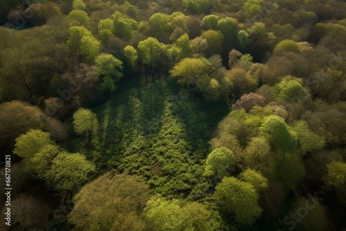 Bird's-eye view of woodland. Generative AI