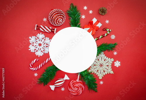 Foto Christmas background. Flat lay. Copy space.