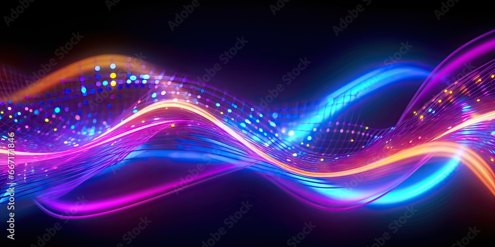 Naklejka premium Futuristic flow. Abstract digital light waves background. Energetic illumination. Dynamic and line design. Neon soundscapes. Wave wallpaper. Techno dreams. Glowing wave