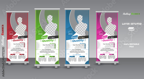 Rollup pullup signage banner for business, Eye catchy gradient multiple color banner design vector template. Company Stand banner, pull up Banner template. Best for print.