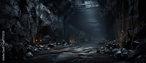 Contemporary mine tunnel with tracks photo
