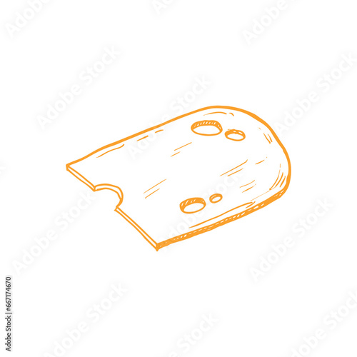 Watercolor slice swiss cheeses emmental cheese triangle with holes, maasdam.Delicious milk food hand-drawn illustration isolated on white background. Perfect for menu, recipe, label, packaging design.