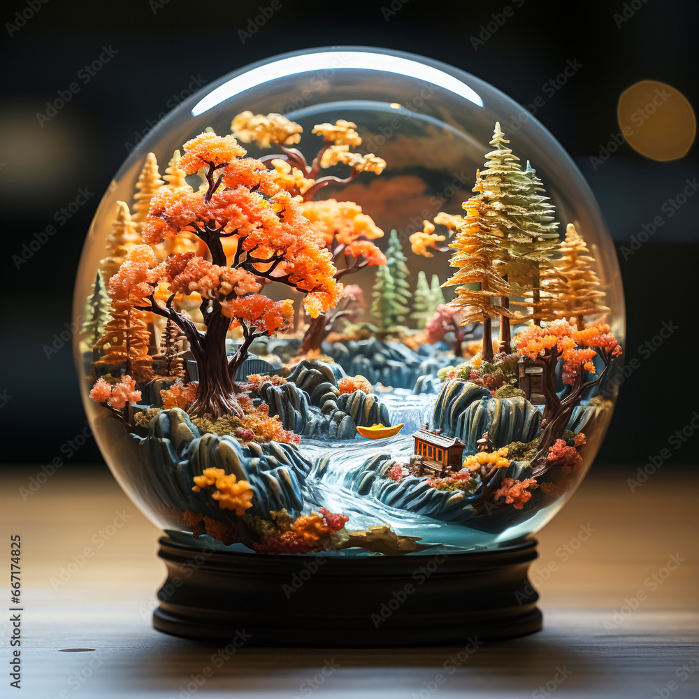 a river with waterfall and forest is in glass ball 3d illustration high quality halloween a river with waterfall and forest is in glass ball 3d illustration high quality halloween