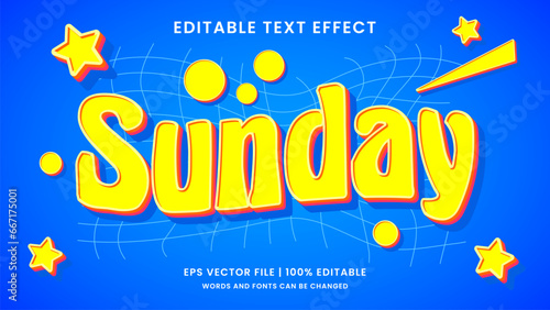 Sunday text effect retro and vintage groovy style. Editable text effect