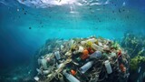 A lot of plastic debris in the ocean water