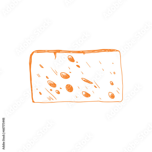 Watercolor illustration of cheese isolated on white. Milk dairy product. Hand drawn food for menu, recipe, label, packaging design. Slice of cheese with holes.