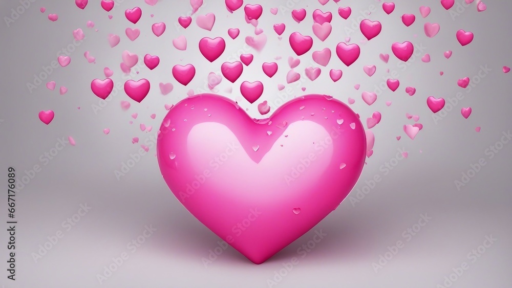 pink valentine background A pink heart rain on a white background. The hearts are in various forms and dimensions  