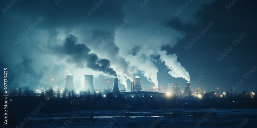 Smog polluted urban landscape. Highly polluted city with factory plants smoking towers and pipes. Environment contaminating carbon dioxide emissions. Smog polluted urban landscape. Highly polluted city with factory plants smoking towers and pipes. Environment contaminating carbon dioxide emissions.