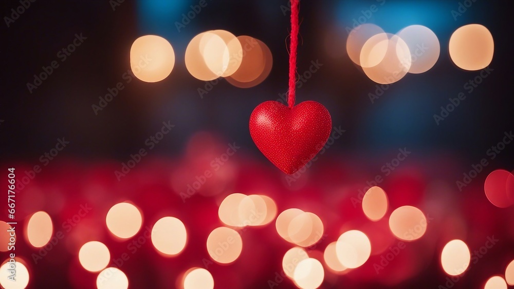 red bokeh heart shape on a string, valentine background