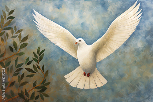 Generative AI illustration of white dove of peace flying