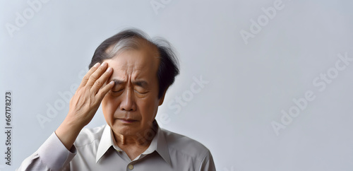 Dizziness or headache of Asian elder man. AI generative