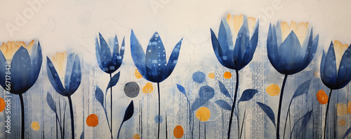 Abstract Beautiful Blue Tulips on Light Background. Generative ai