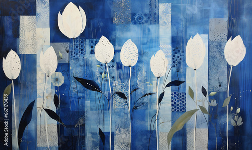 Abstract Beautiful Blue Tulips on Light Background. Generative ai