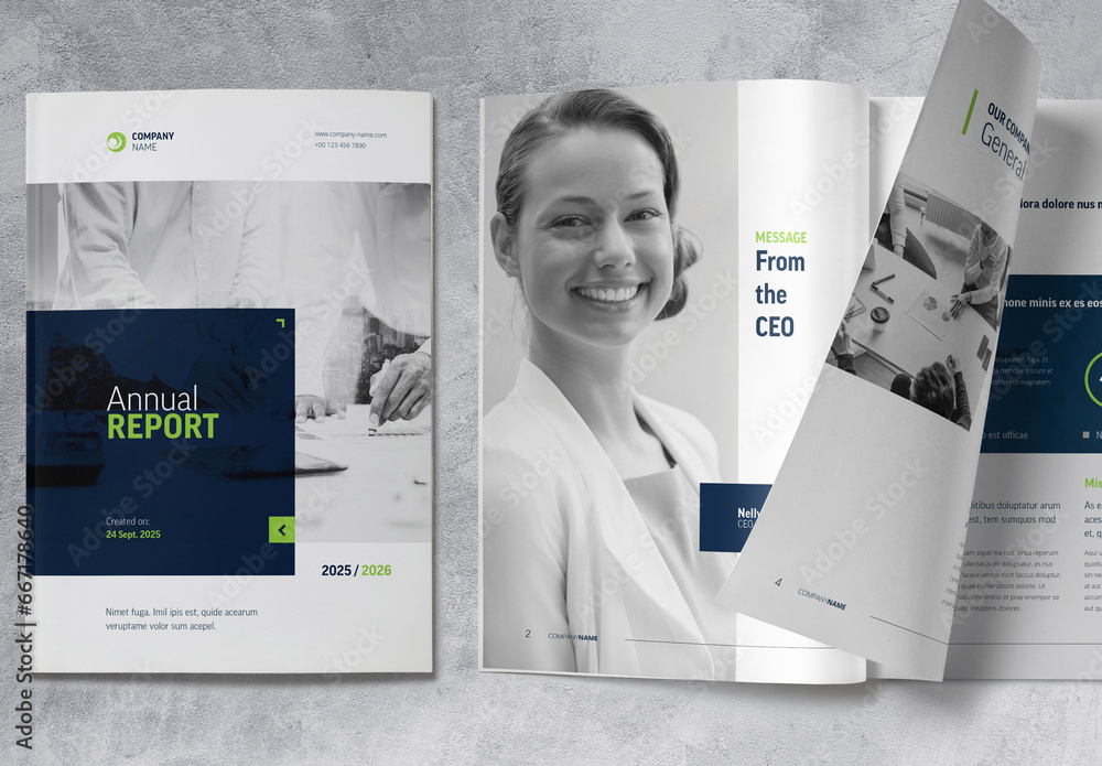 Annual Report Brochure Template with Blue and Green Accents Stock ...