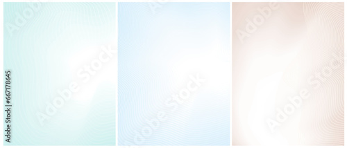 Abstract Vector Gradient Layouts. Wavy Grid on a Blue-White and Beige-White Backgrounds. Simple Geometric Print Ideal for Cover, Layouts, Banner. Modern Futuristic Design with Copy Space. No text. RGB