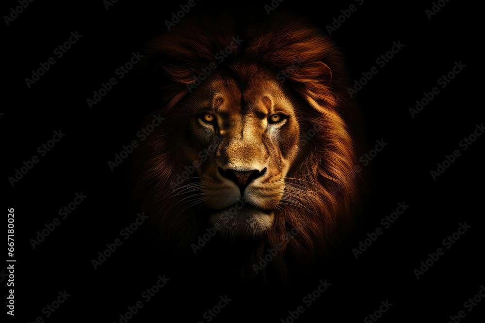 A powerful high-key portrait of a lion with a magnificent mane against a pure white backdrop. The lion's regal stance and intense gaze convey strength and authority, embodying the spirit of the king o