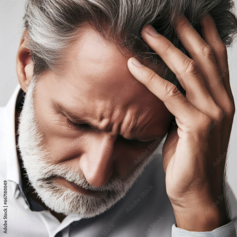 An adult man experiencing a migraine headache isolated on a white background. ai generative An adult man experiencing a migraine headache isolated on a white background. ai generative
