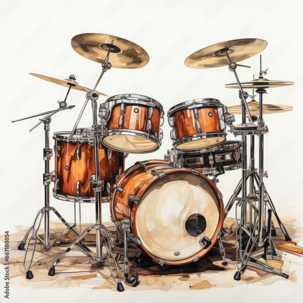 watercolor Drum kit clipart, Generative Ai