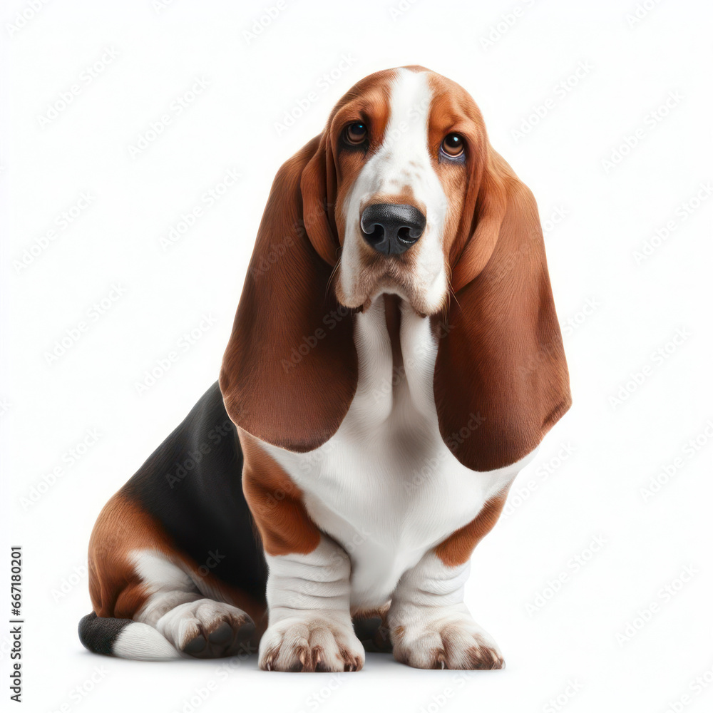 basset hound dog isolated in a white background. ai generative basset hound dog isolated in a white background. ai generative