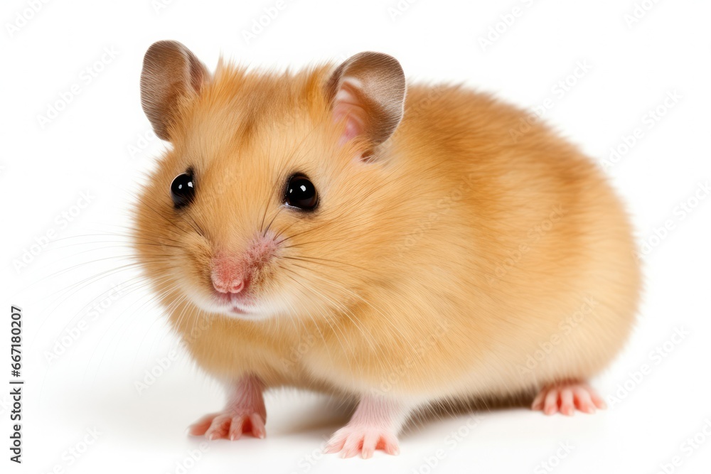 An endearing high-key portrait of a playful hamster against a soft white backdrop. The hamster's tiny paws and curious expression capture the essence of its small but spirited natur An endearing high-key portrait of a playful hamster against a soft white backdrop. The hamster's tiny paws and curious expression capture the essence of its small but spirited natur