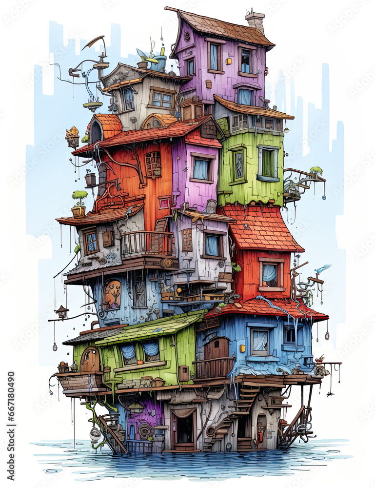 Fototapeta premium Ruins, funny old house illustration
