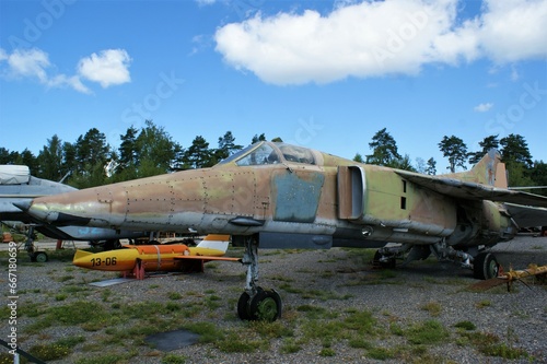 Old Soviet Union military plane. Aviation museum in Latvia