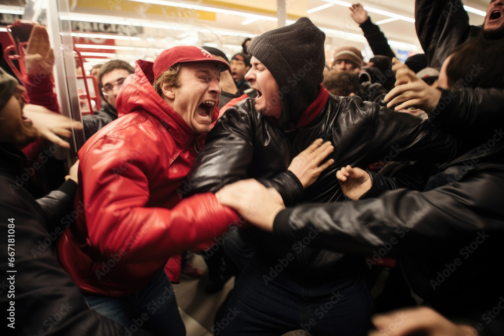 Obraz premium People panic and try to grab cheap goods.