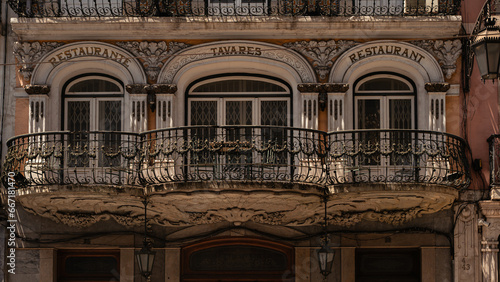 Lisbon, Portugal - May 25, 2023: Tavares restaurant balcony photo