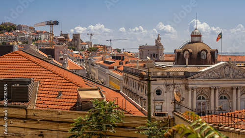 Lisbon, Portugal - May 25, 2023: View to the orange rooftops of Lisbon's old city on a sunny day