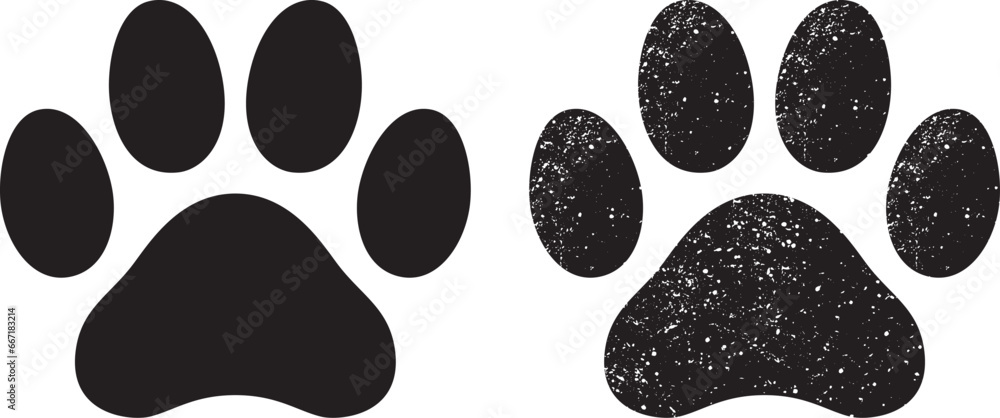 Fototapeta premium Dog paw print black silhouette isolated on white background.