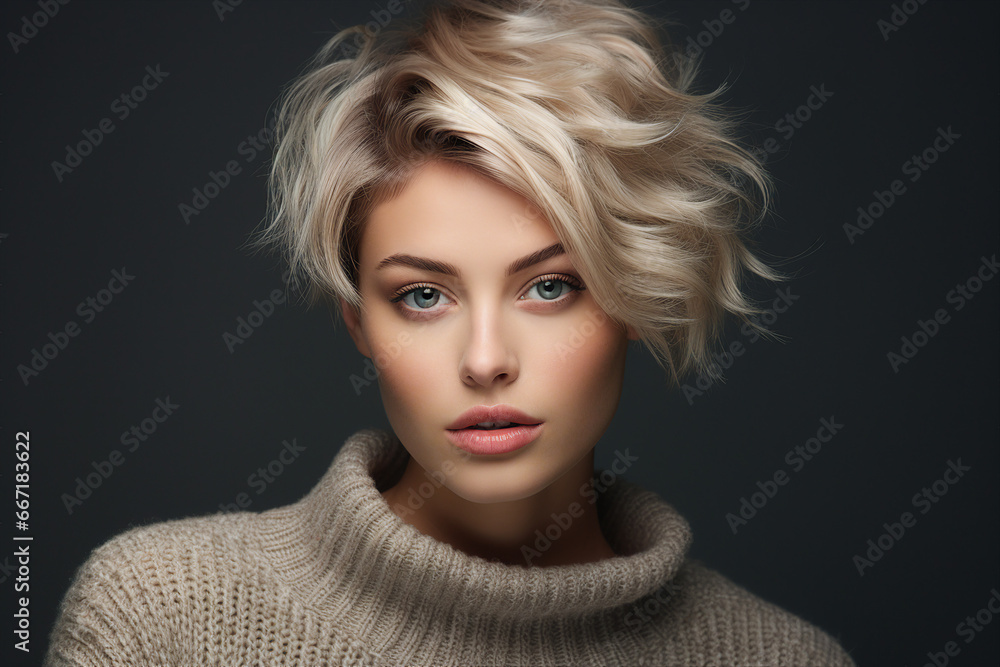 Generative AI picture of beautiful blonde woman fashion model after salon hairdresser procedure Generative AI picture of beautiful blonde woman fashion model after salon hairdresser procedure