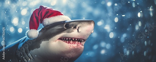Banner Sharka Claus - Christmas shark in Santa Claus hat photo