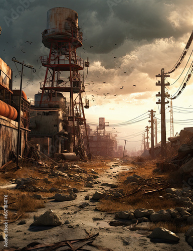 destroyed city illustration, apocalypse town