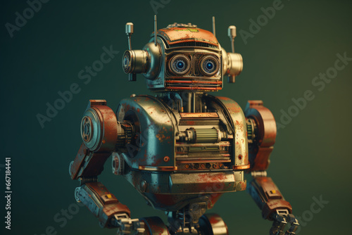 Vintage robot toy on a gray background. 3d illustration.