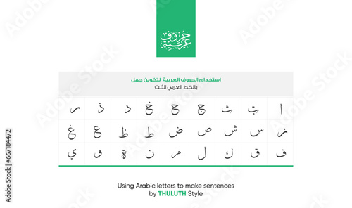 Arabic Alphabet letters in Thuluth font to make sentences for Ramadan Kareem and Eid Mubarak - translation (Arabic Alphabet letters)