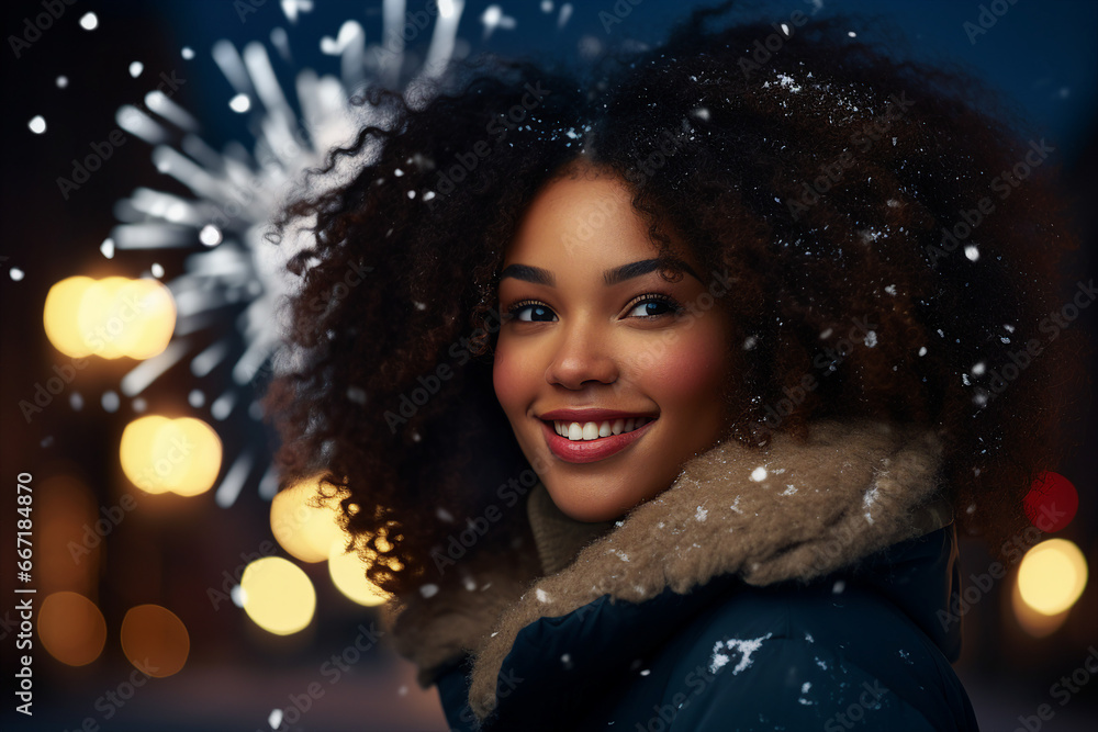 Magic christmas night with snow and fireworks made with Generative AI technology Magic christmas night with snow and fireworks made with Generative AI technology