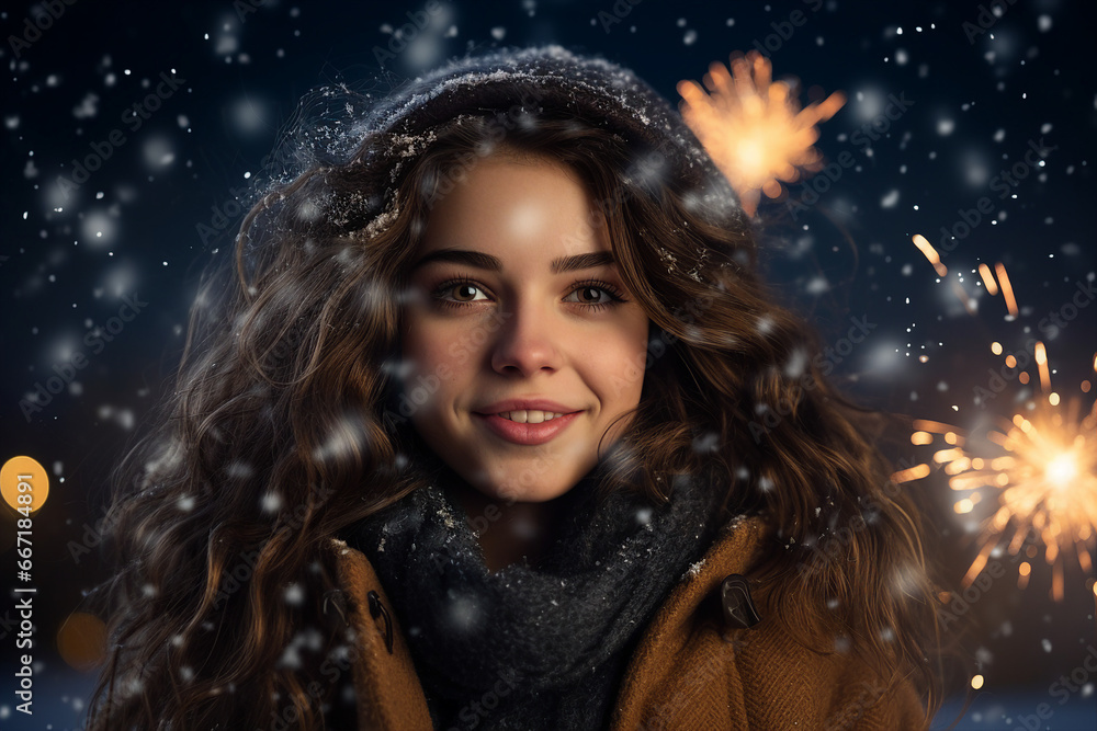 Magic christmas night with snow and fireworks made with Generative AI technology Magic christmas night with snow and fireworks made with Generative AI technology