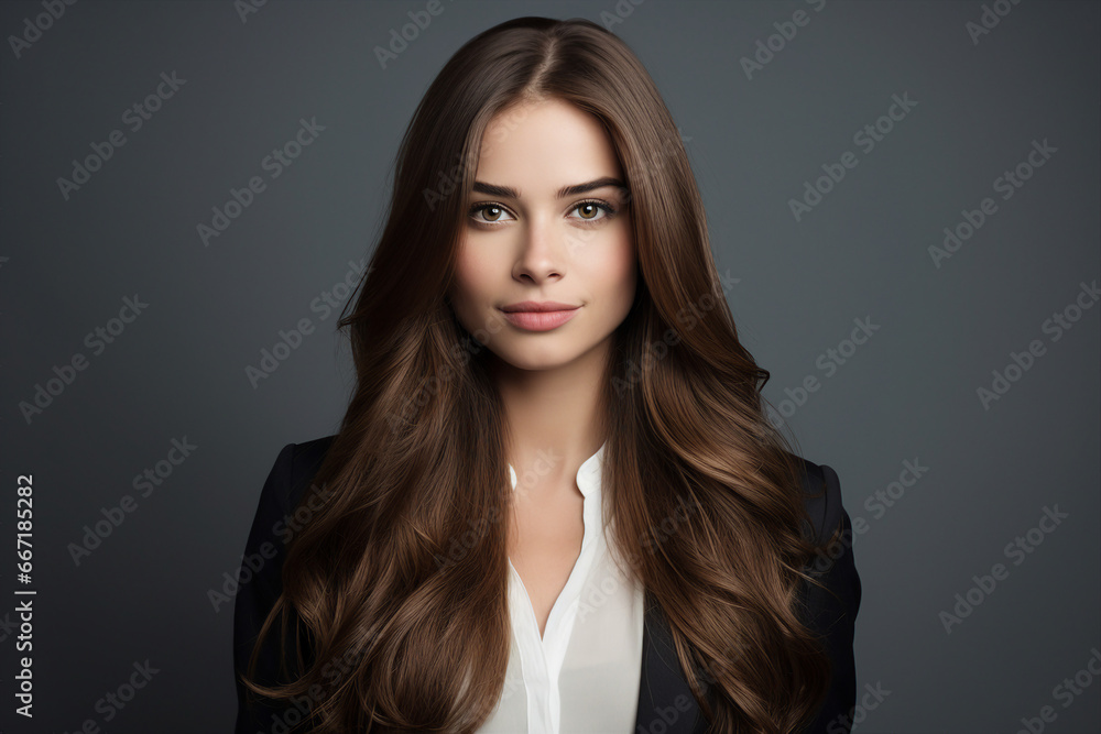 Generative AI illustration of young business lady confident person over dark color background Generative AI illustration of young business lady confident person over dark color background