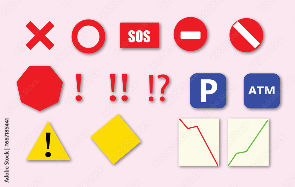 Caution alarm set, symbols danger and warning signs, danger sign collection, attention signs. Caution alarm set, symbols danger and warning signs, danger sign collection, attention signs.