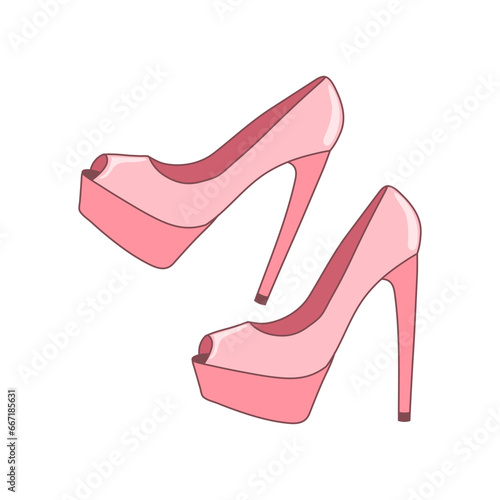 Women's pink high heel shoes in retro style. Clothing and accessories. Illustration. Vector