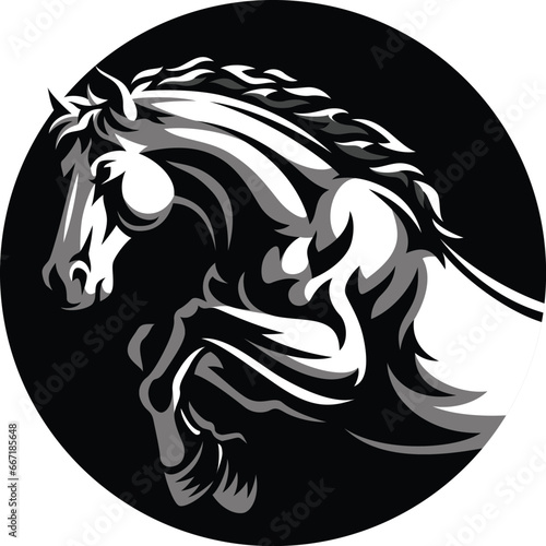 The Muscular Horse Jumping Round Logo Design