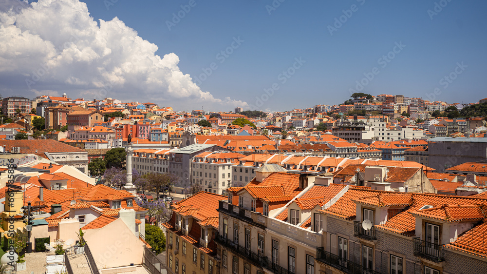  Aerial view of Lisbon Old City with the Rossio Square in the middle Lisbon, Portugal