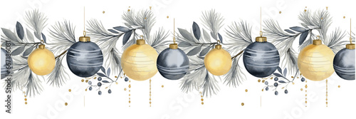 blue and yellow christmas garland with christmas balls