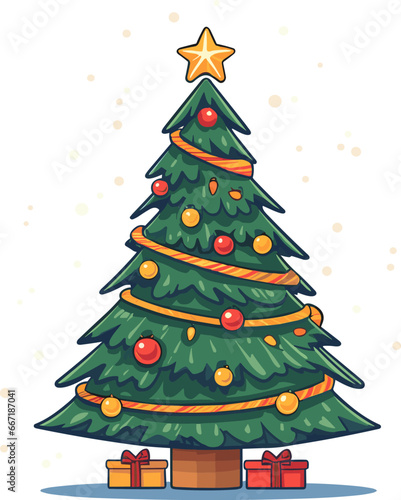 flat modern vector christmass tree new year gift. AI generated illustration