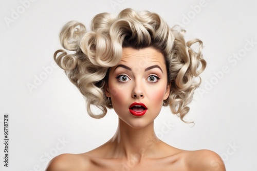 Surprised woman with a pinup hair style. ai generative