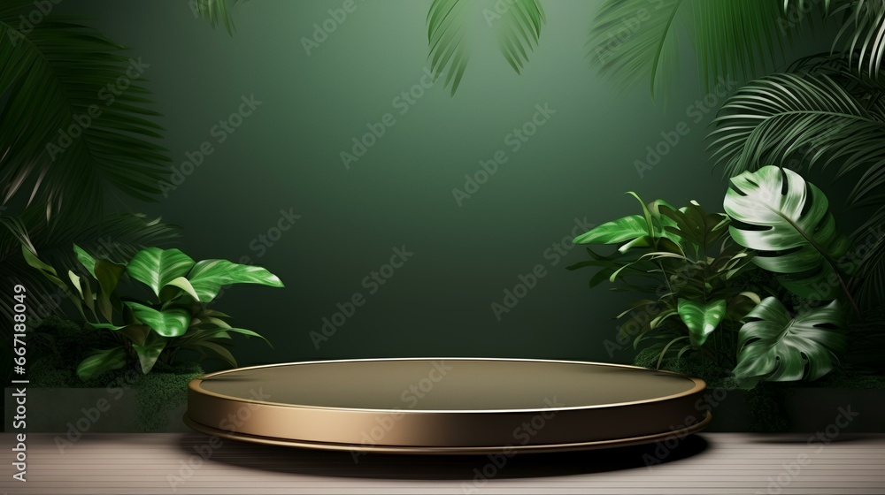 3D rendering platform podium with plant product 3D rendering platform podium with plant product