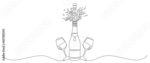 champagne and glass gold line art style. vector elements of celebration, wedding, valentine, new year, christmas and birthday