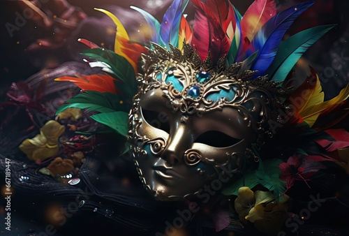 carnival background, typical mask with silver, red, green and blue colors.